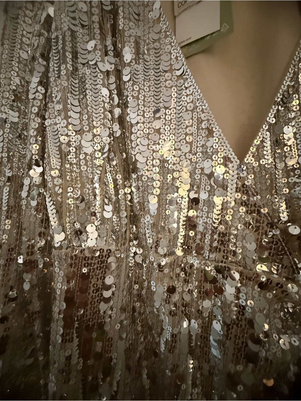 NWT H&M Sequin Wrap Dress in Champagne Gold/ Silver - Picture 3 of 8